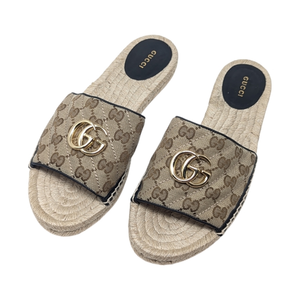 Gucci Marmont GG Monogram Matelasse Canvas Slide Espadrille Sandals Size EU 40
